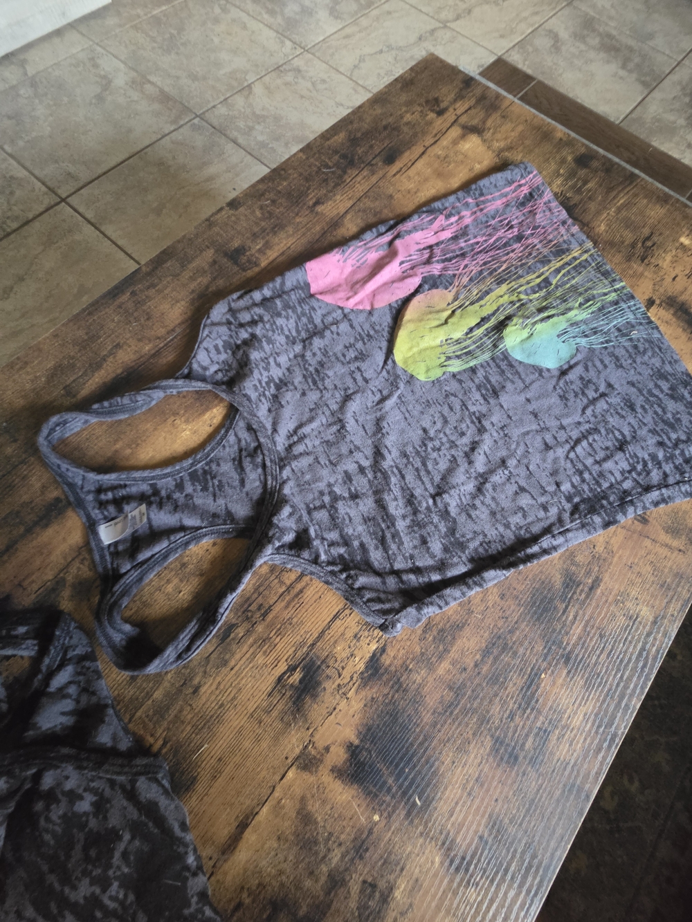 Gray Burnout Tank with Colorful Jellyfish In Bright Colors